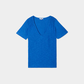 t shirt manches courtes epaules smockees bleu roi femme T-shirt manches courtes épaules smockées bleu roi femme