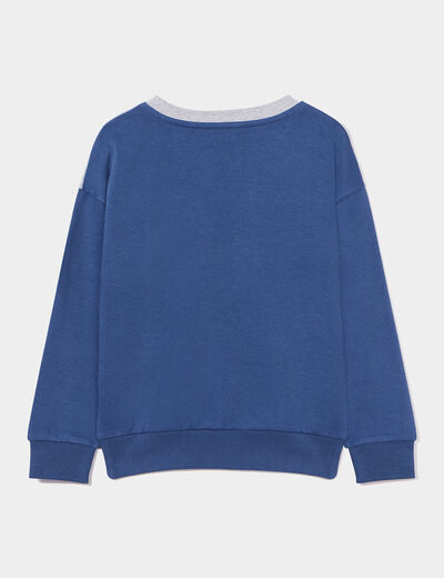 Sweat print col rond manches longues bleu foncé garçon