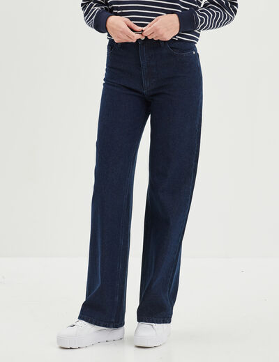 Jeans wide leg taille haute coton denim brut femme