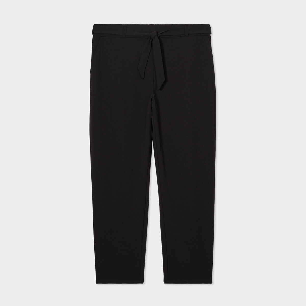 Pantalon cigarette ceintur&eacute; effet cr&ecirc;pe noir femme grande taille