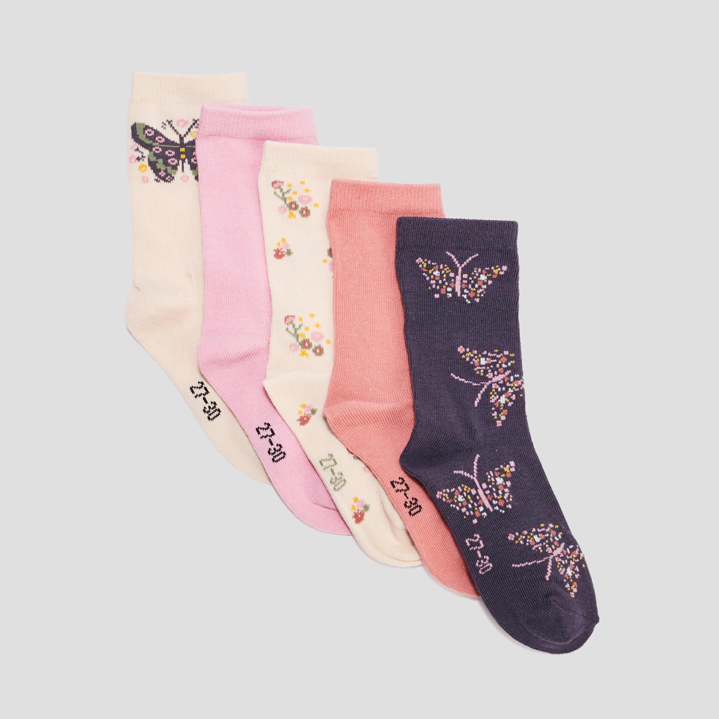 Lot 5 paires chaussettes coton multicolore fille LH