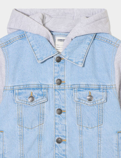 Veste en jean effet 2-en-1 à capuche denim triple stone garçon