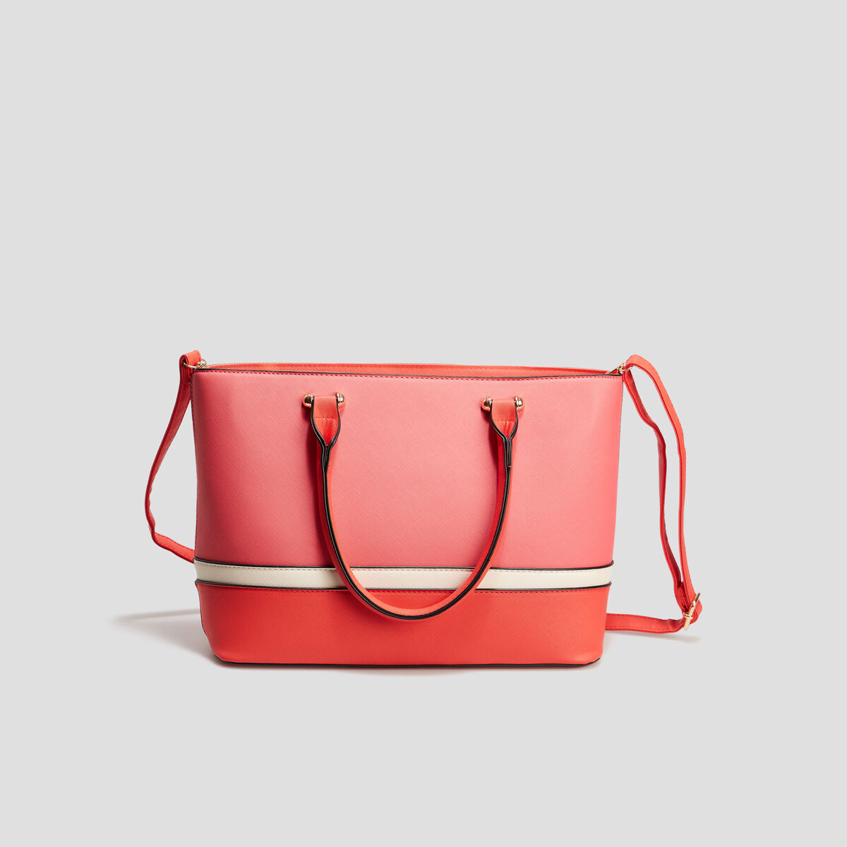 Grand sac cabas avec bandouli&egrave;re rose fushia femme
