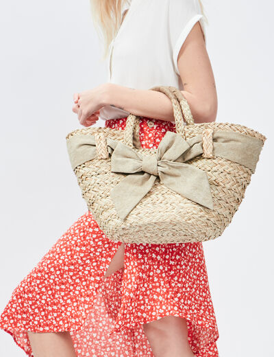 Sac panier tressé ecru femme