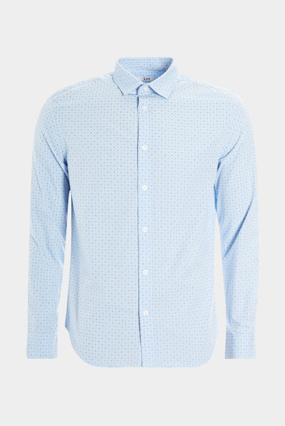 Chemise manches longues col italien bleu ciel homme