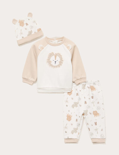 Ensemble 3 pi&egrave;ces avec sweat et pantalon blanc b&eacute;b&eacute;
