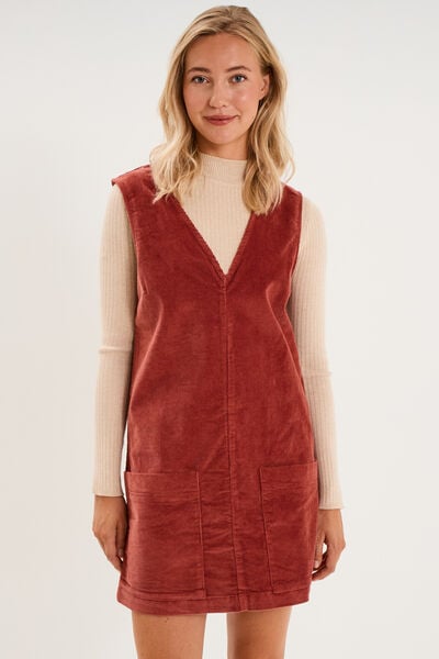 Robe chasuble courte effet velours rouge fonc&eacute; femme