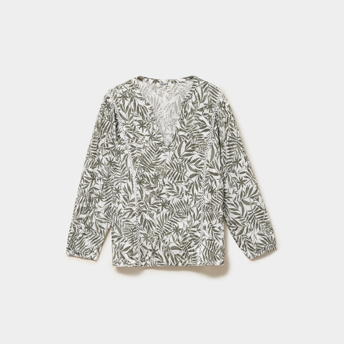Blouse ajour&eacute;e manches 3/4 col en V ecru femme