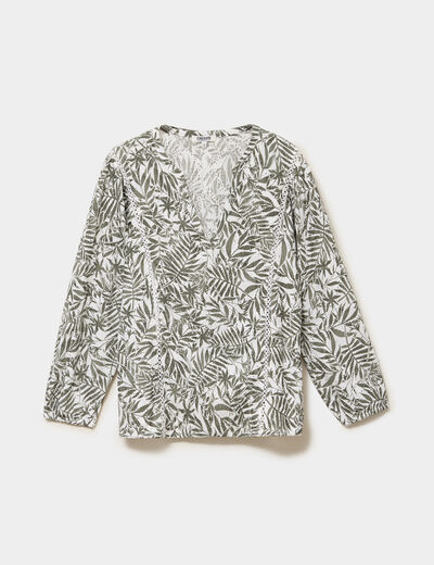 Blouse ajour&eacute;e manches 3/4 col en V ecru femme
