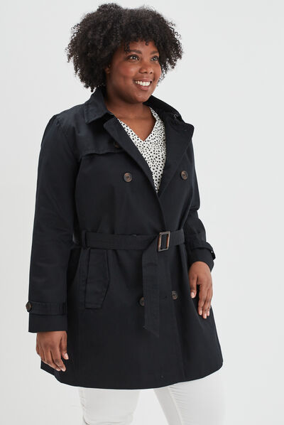 Trench droit ceinturé noir femme grande taille