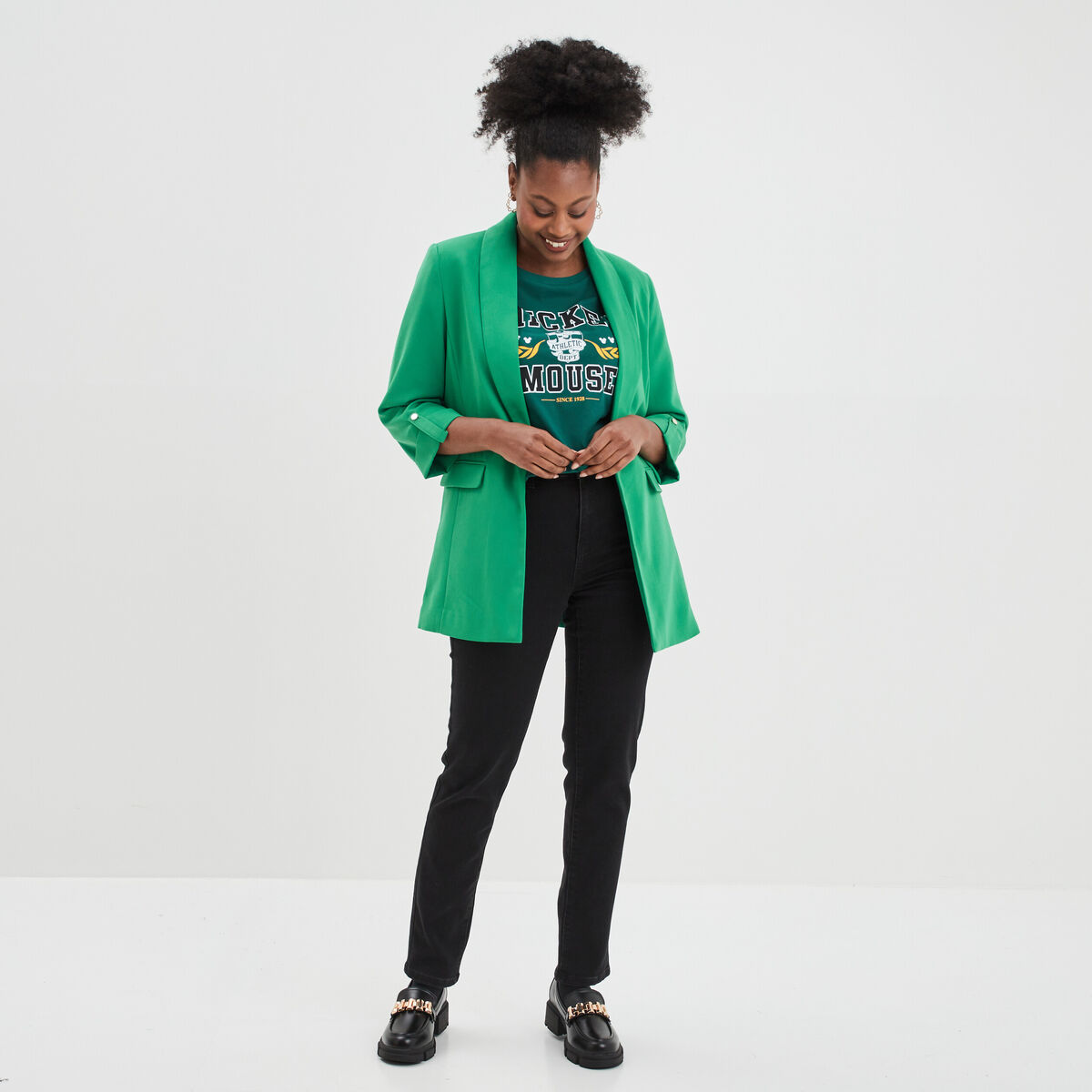 Veste blazer manches 3/4 droite vert émeraude femme