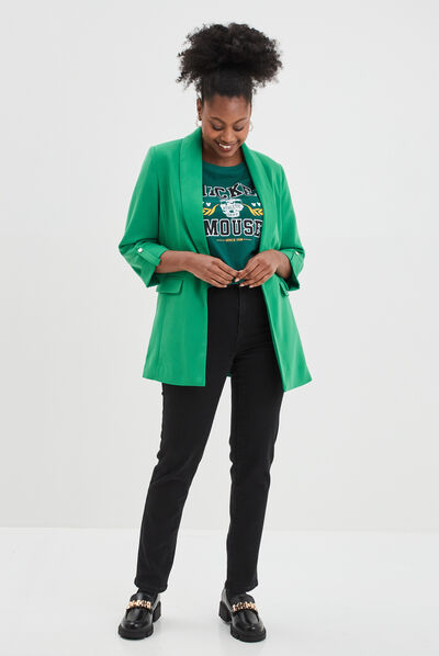 Veste blazer manches 3/4 droite vert émeraude femme