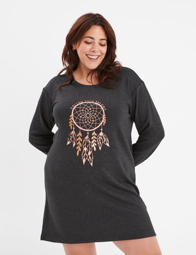 Chemise de nuit courte manches longues gris foncé femme grande taille
