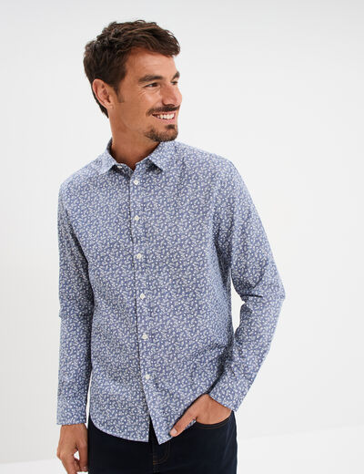 Chemise droite imprimée manches longues bleu homme
