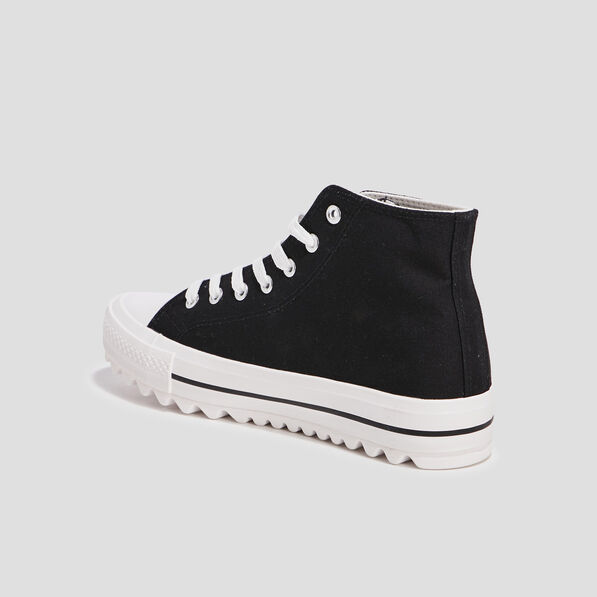 baskets montantes toile semelle crantee noir femme Baskets montantes toile semelle crantée noir femme