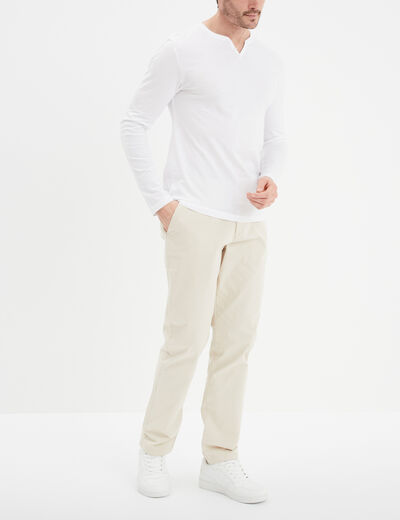 T-shirt col tunisien manches longues blanc homme