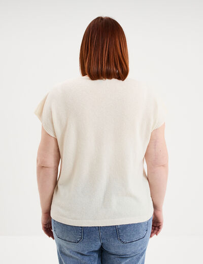 Gilet manches courtes boutonn&eacute; ivoire femme grande taille