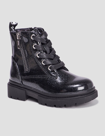 Bottines crantées à paillettes noir fille