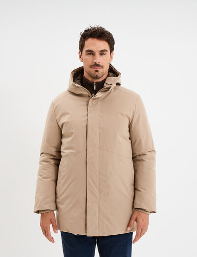 Parka mi-longue &agrave; capuche taupe homme
