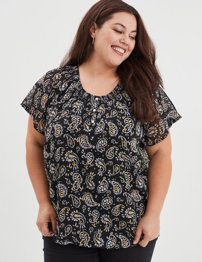 Blouse plumetis manches courtes noir femme grande taille
