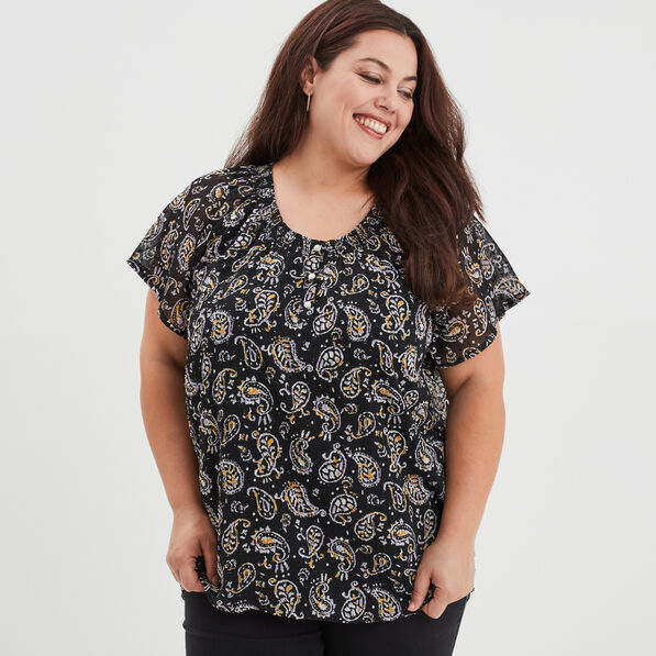 Blouse plumetis manches courtes noir femme grande taille