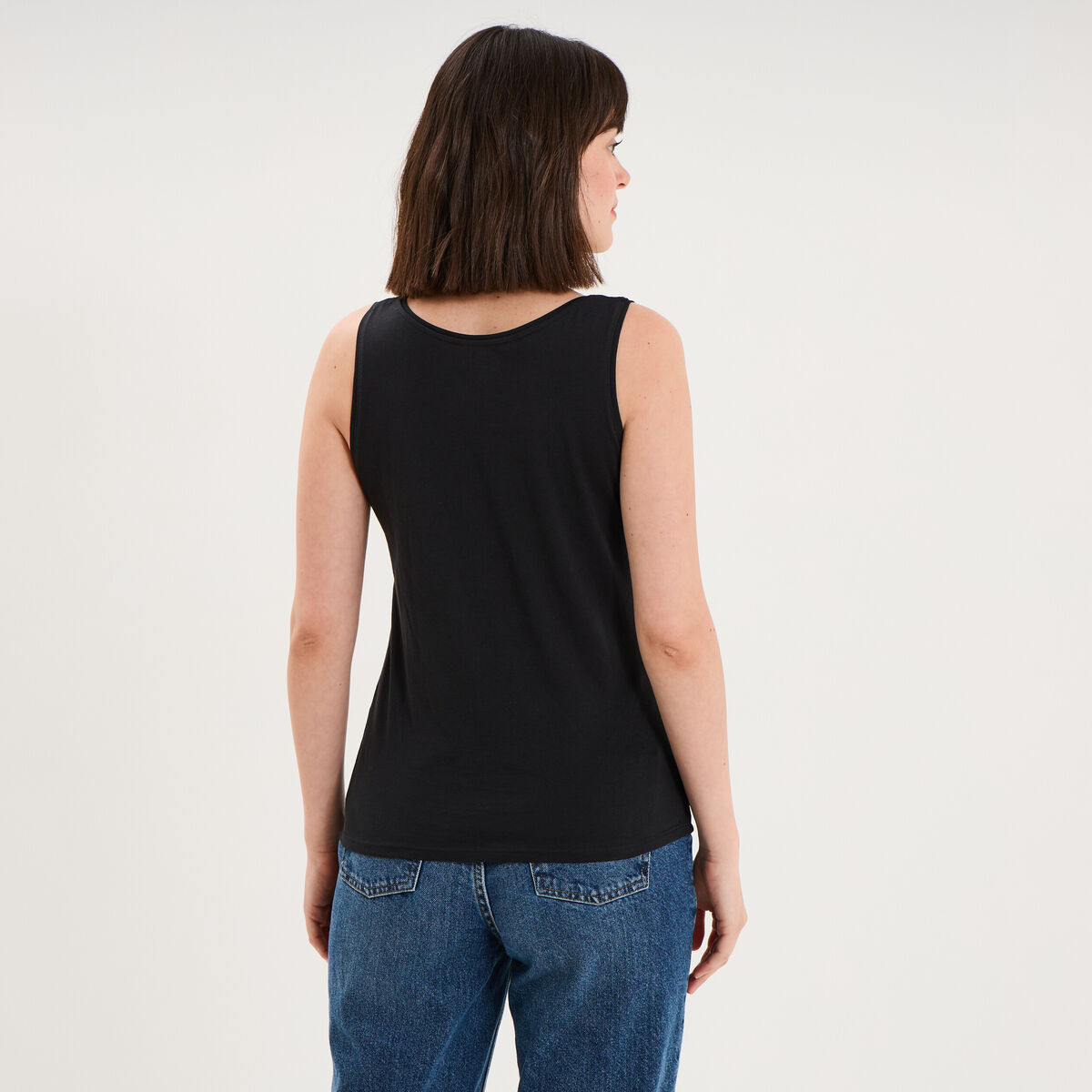 D&eacute;bardeur bretelles larges coton noir femme