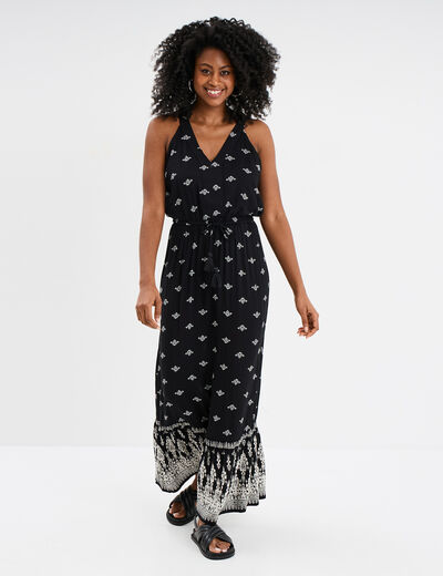Robe midi évasée sans manches noir femme