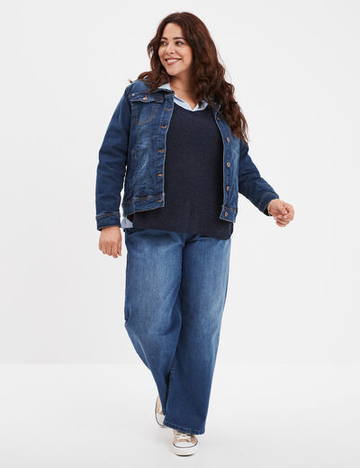 Pull effet 2-en-1 avec manches 3/4 bleu marine femme grande taille