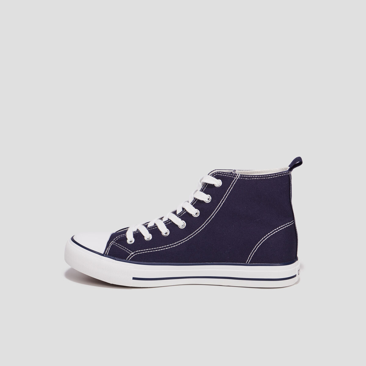 Baskets &agrave; lacets montantes en toile bleu marine homme