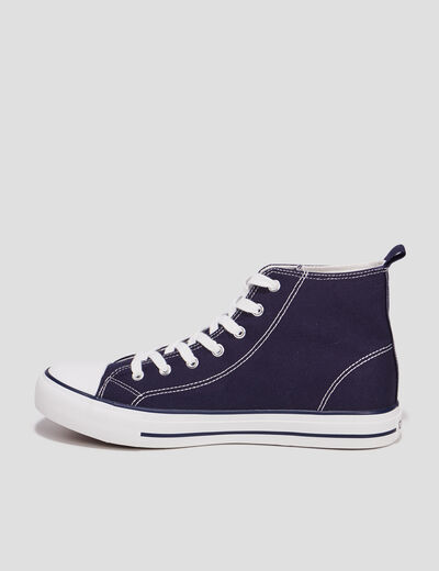 Baskets &agrave; lacets montantes en toile bleu marine homme