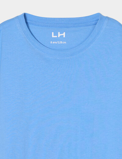 T-shirt col rond manches courtes coton bleu clair fille