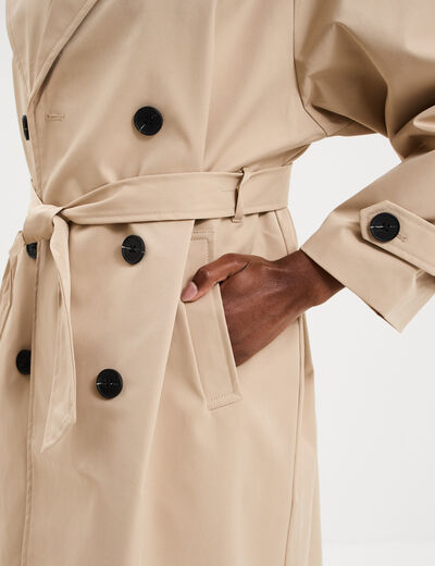 Trench long ceintur&eacute; beige femme
