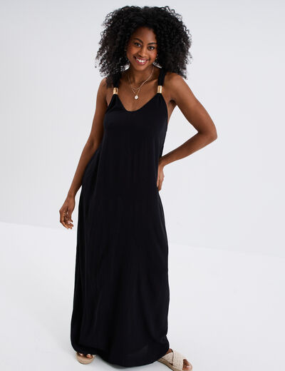 Robe longue bretelles bijoux noir femme