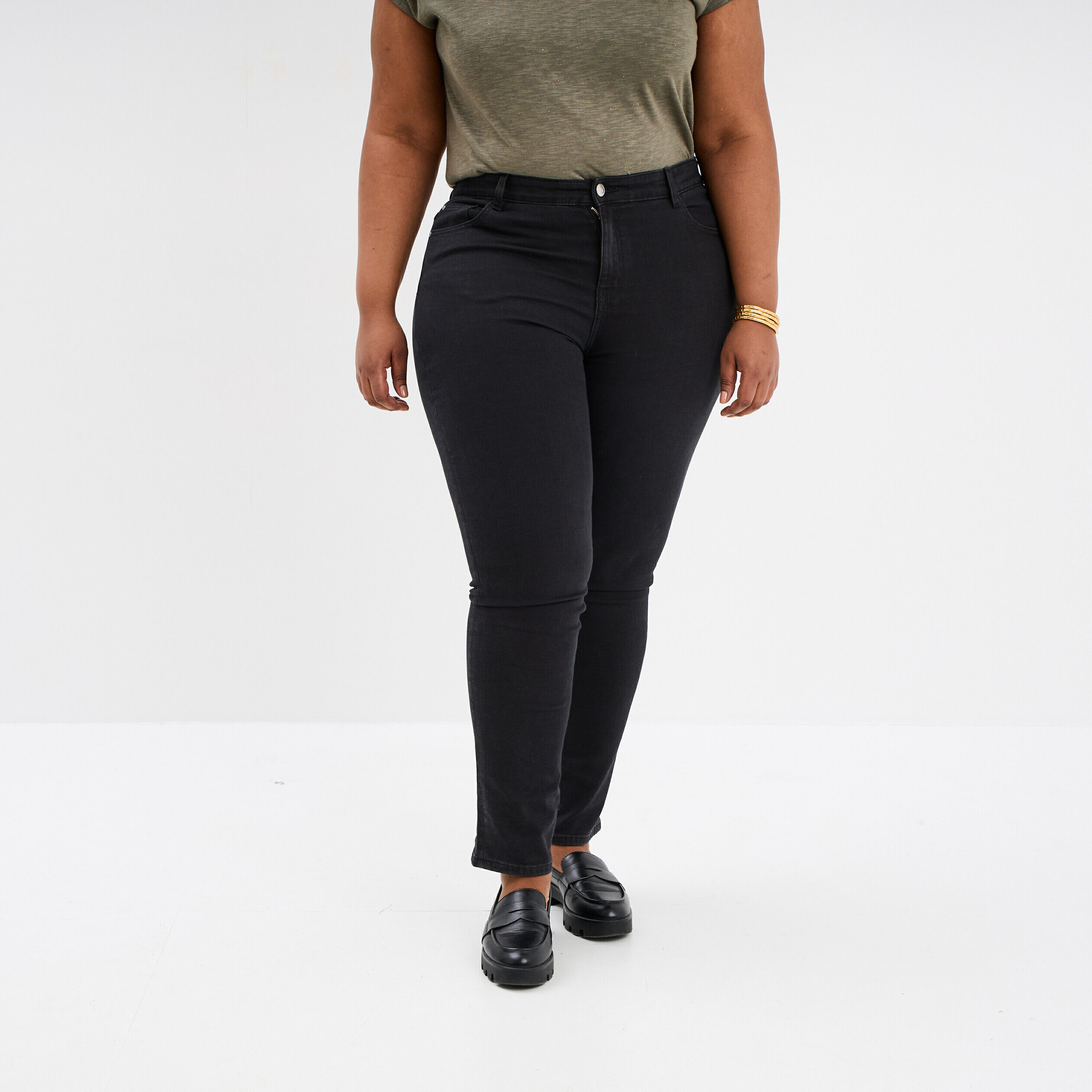 Jeans slim taille haute 5 poches denim noir femme grande taille MODAVISTA