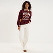 Sweat col chemise manches longues violet fonc&eacute; femme