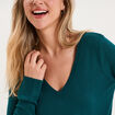 Pull col en V manches longues vert fonc&eacute; femme