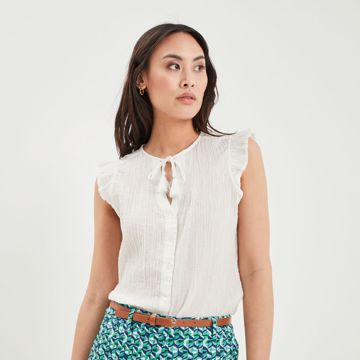 Chemise sans manches avec cordons blanc femme