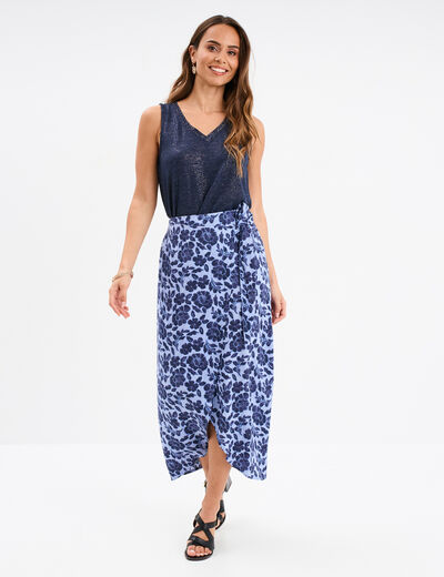 Jupe midi portefeuille bleu femme