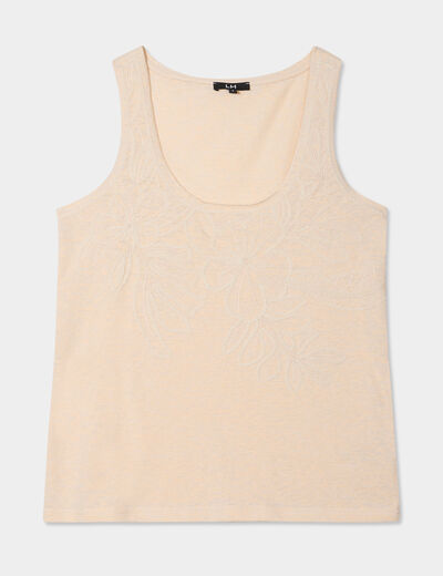 Débardeur col rond sans manches beige femme