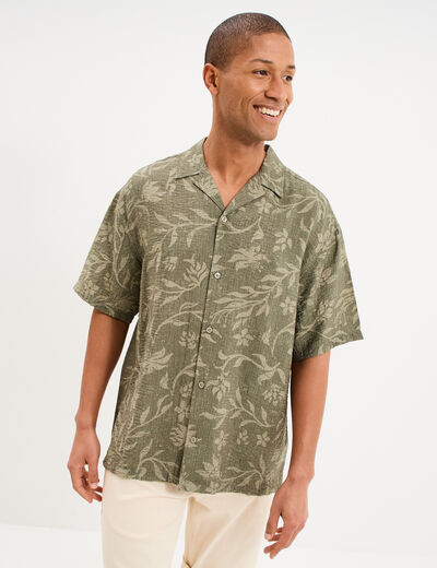 Chemise l&eacute;g&egrave;re textur&eacute;e manches courtes vert kaki homme