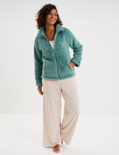 Veste effet polaire col montant bleu gris femme