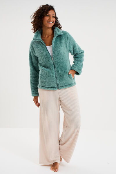 Veste effet polaire col montant bleu gris femme
