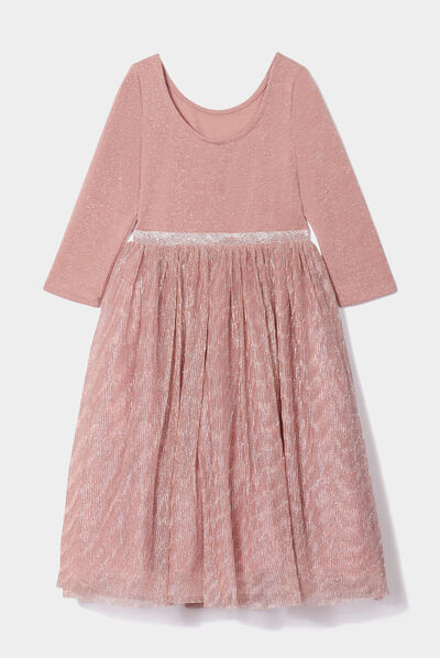 Robe longueur genou manches 3/4 rose fille