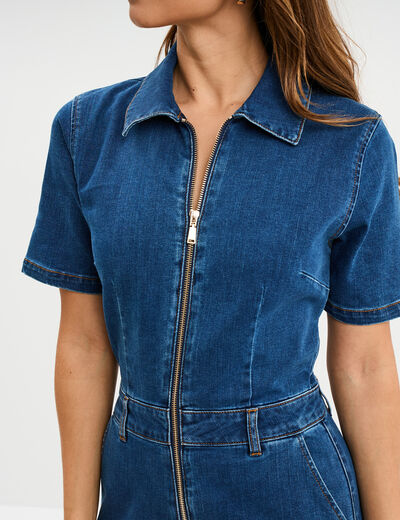 Combinaison pantalon en jean zippée denim stone femme