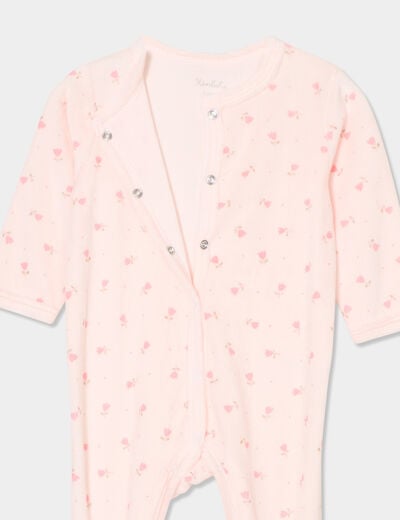 Dors-bien boutonné avec manches longues rose clair bébé fille