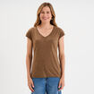 T-shirt col v poche poitrine Creeks taupe femme