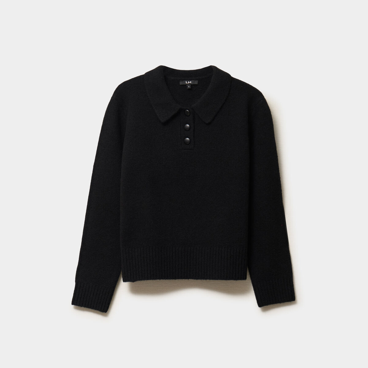 Pull col polo manches longues noir femme