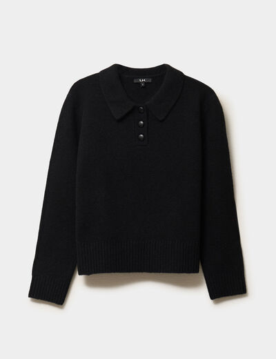 Pull col polo manches longues noir femme