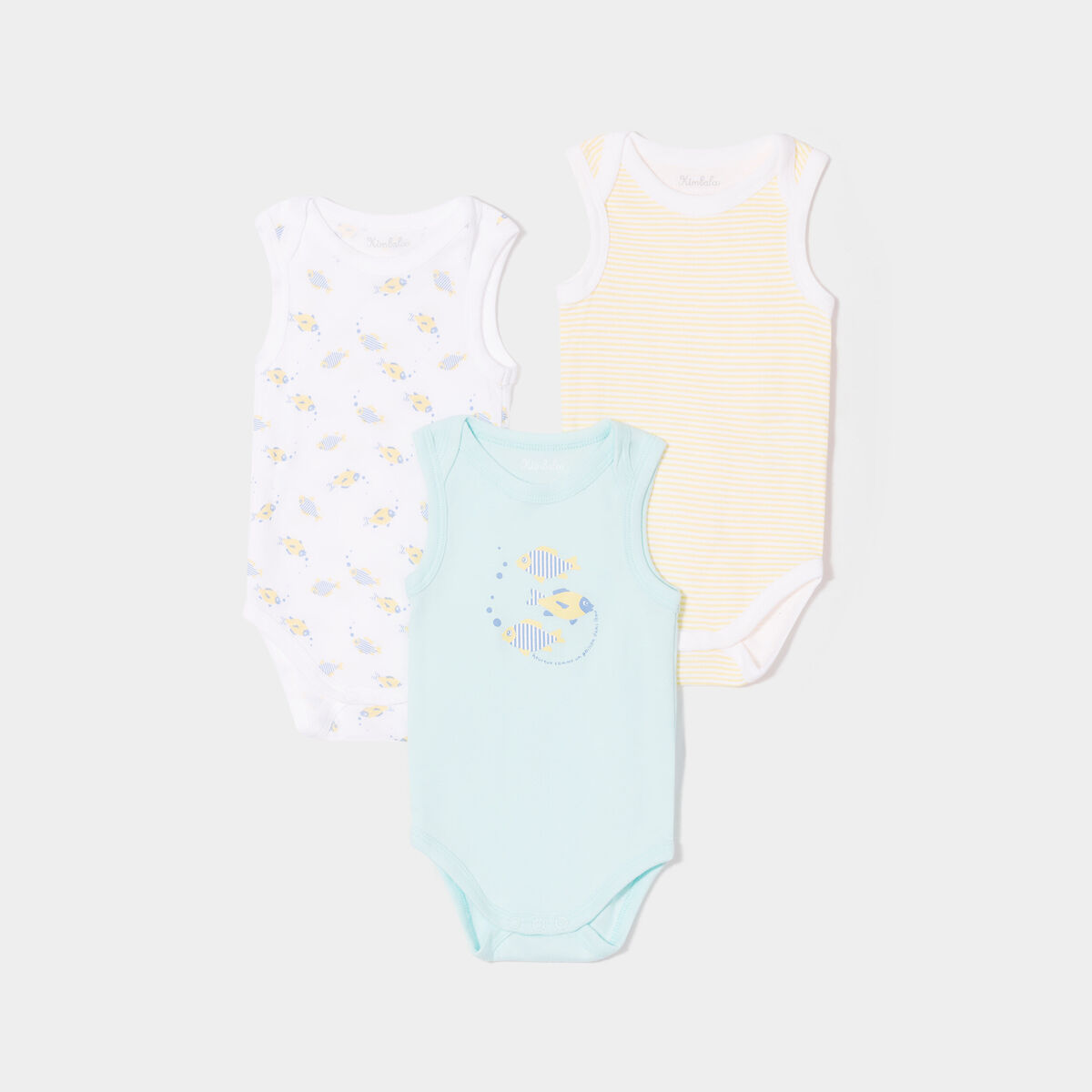 Lot 3 body sans manches coton vert turquoise bébé