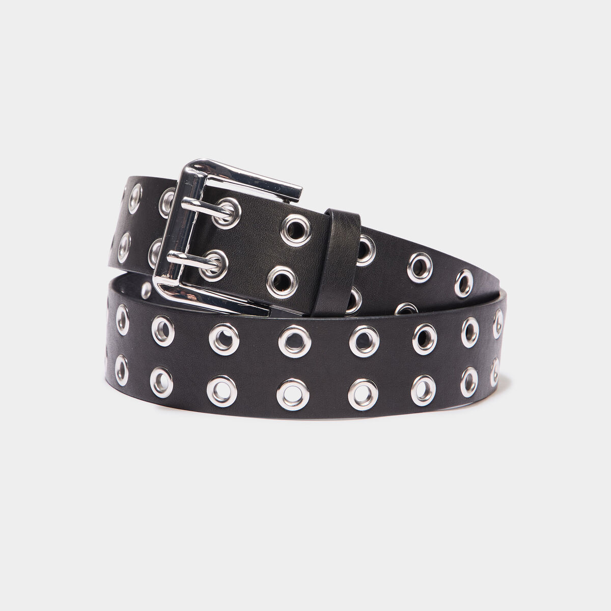 Ceinture avec oeillets gris argent femme